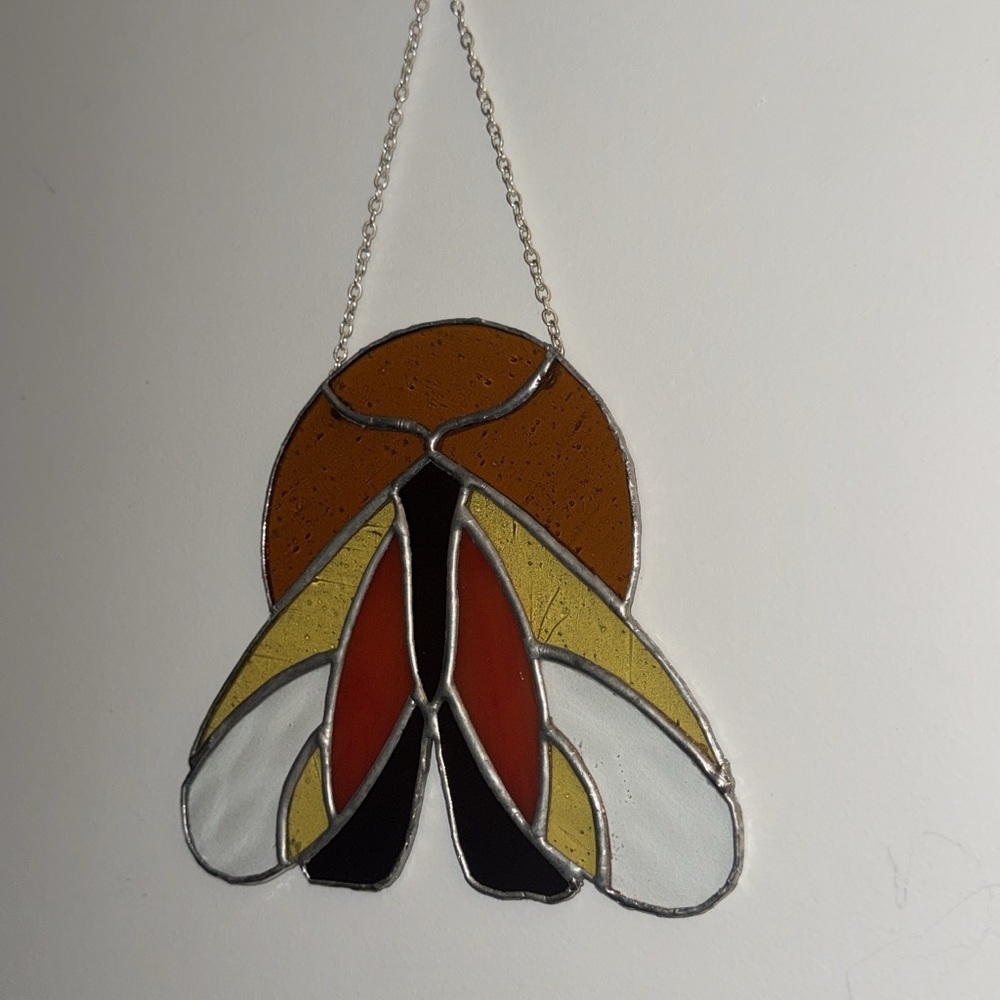 Stained Glass Moth Suncatcher - Brown, Yellow, Red, Black, White